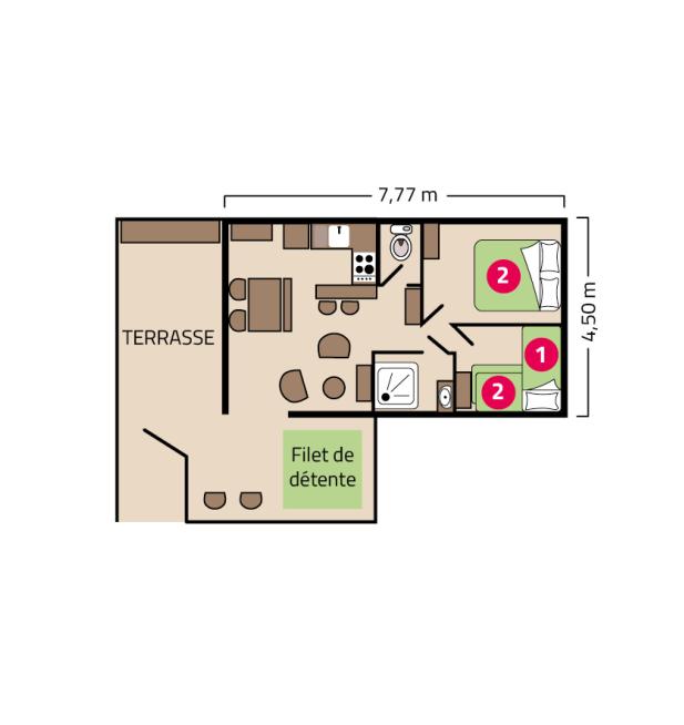 Plan Cocoon Lodge 5 personnes camping Le Petit Rocher