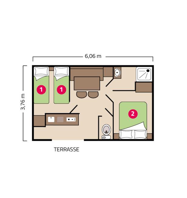 Plan mobil-home Riviera camping Le Petit Rocher