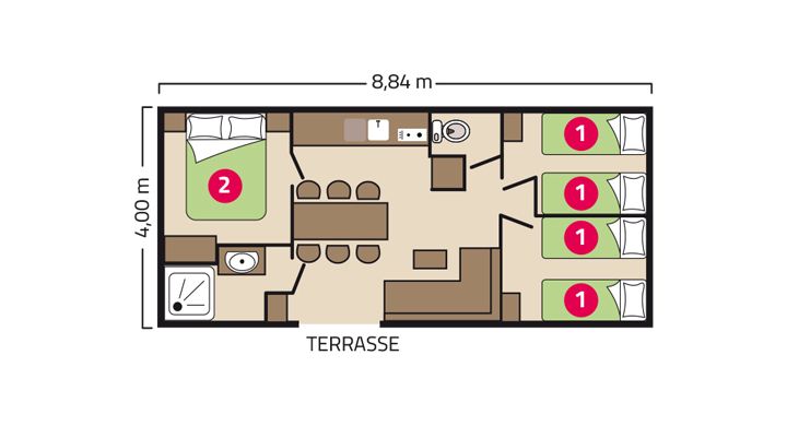 Plan mobil-home Famille Clim camping Les Peupliers