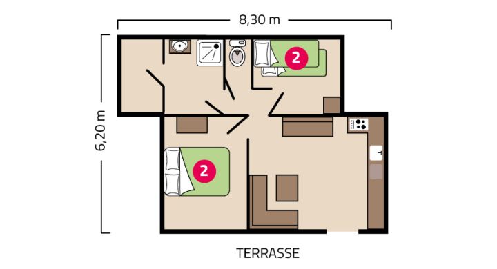 Plan appartement camping Le Petit Rocher