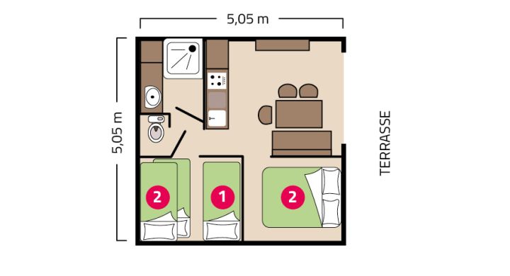 Plan mobil-home Cosy 5 personnes Camping La Corniche