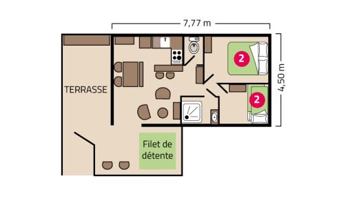 Plan Cocoon Lodge 4 personnes camping Le Petit Rocher
